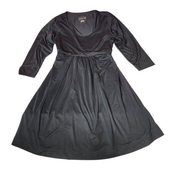 Merrell Womens Sz L Dress Long Sleeve Heavy Stretch Tie Waist Knee Length Black - Picture 1 of 10